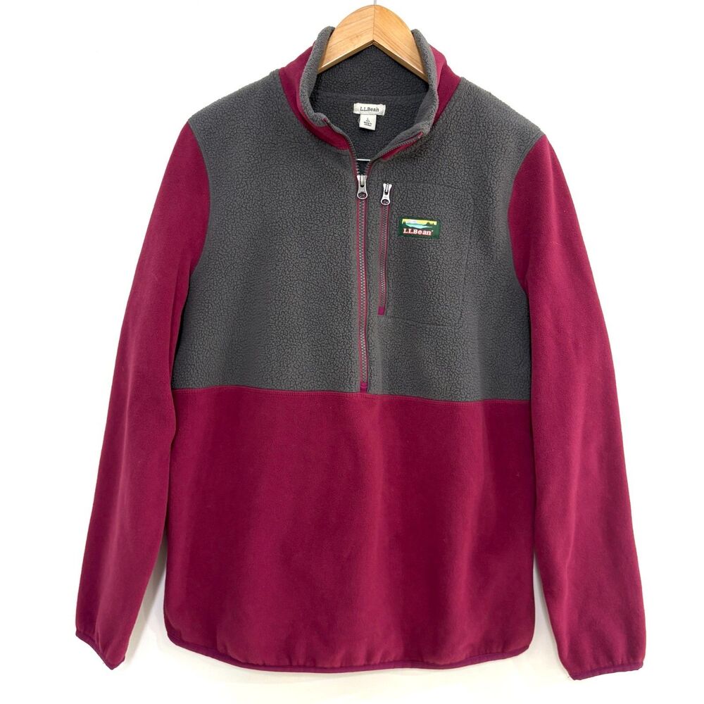 Vintage L.L.Bean Polartec Fleece Pullover Sz L Gray Burgundy Half Zip Gorpcore